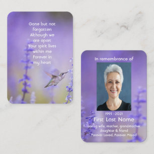 Memorial Photo Prayer Lavender Hummingbird Garden Business Card