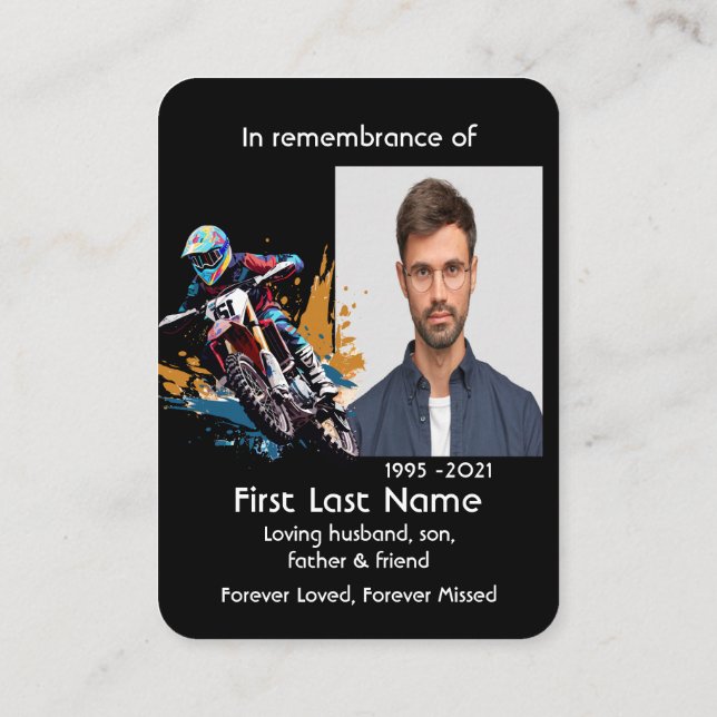 Memorial Photo Prayer Motocross Motorcycle Racing  Business Card (Back)