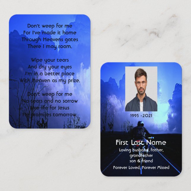 Memorial Photo Prayer Motorcycle Biker Christian Business Card (Front/Back)