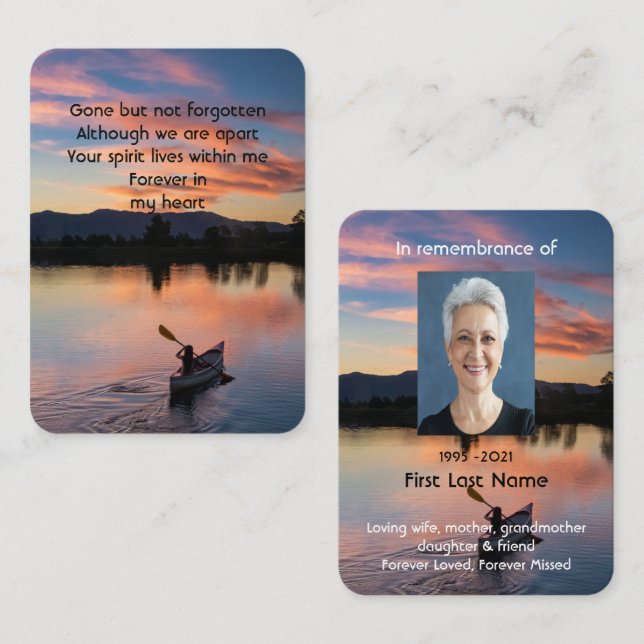 Memorial Photo Prayer Paddling Lake Sunset Water Business Card (Front/Back)