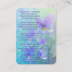 Memorial Photo Prayer Pansy Flower Garden Business Card
