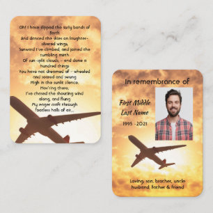 Memorial Photo Prayer Pilot Aeroplane Flying  Busi Business Card