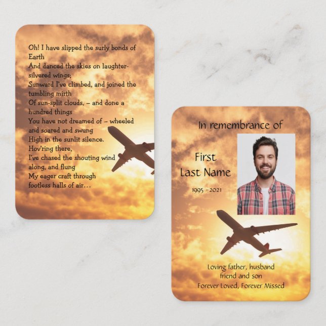 Memorial Photo Prayer Pilot Aeroplane Flying  Busi Business Card (Front/Back)