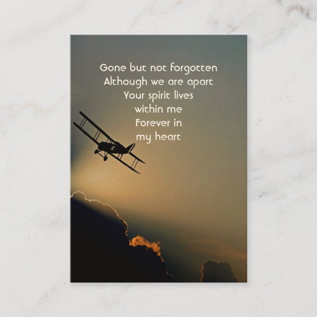 Memorial Photo Prayer Pilot Aeroplane Flying  Business Card (Front)