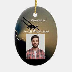 Memorial Photo Prayer Pilot Aeroplane Flying  Ceramic Tree Decoration