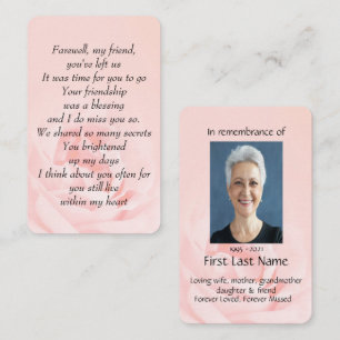 Memorial Photo Prayer Rose Farewell My Friend Business Card