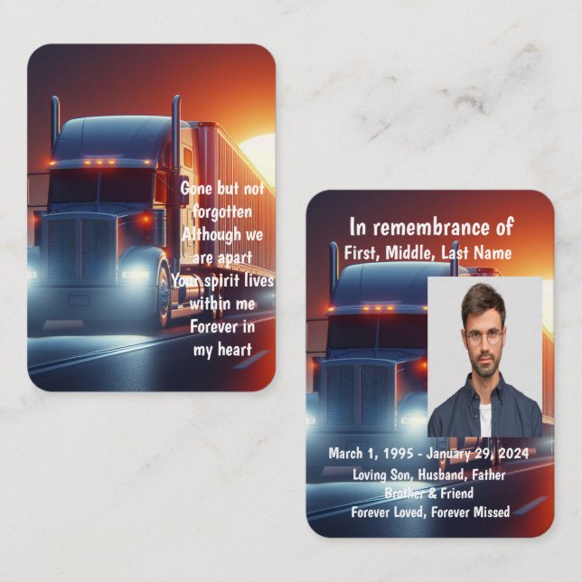Memorial Photo Prayer Semi-Truck Tractor-trailer  Business Card (Front/Back)