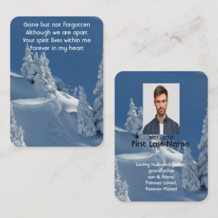 Memorial Photo Prayer Snow Covered Trees Ski Hill Business Card