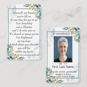 Memorial Photo Prayer Teal Farewell My Friend Business Card