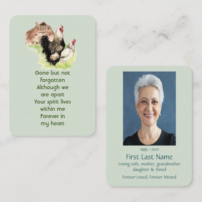 Memorial Photo Prayer Watercolor Chicken Farm  Business Card (Front/Back)