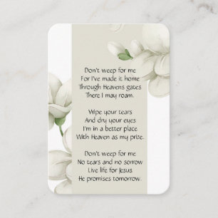 Memorial Photo Prayer White Flower Poem Christian Business Card