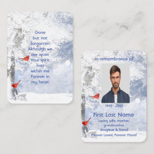 Memorial Photo Prayer Winter Forest Cardinal Birds Business Card