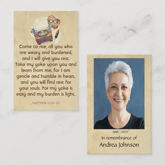 Memorial Photo Prayer Writer Author Writing  Business Card (Front/Back)