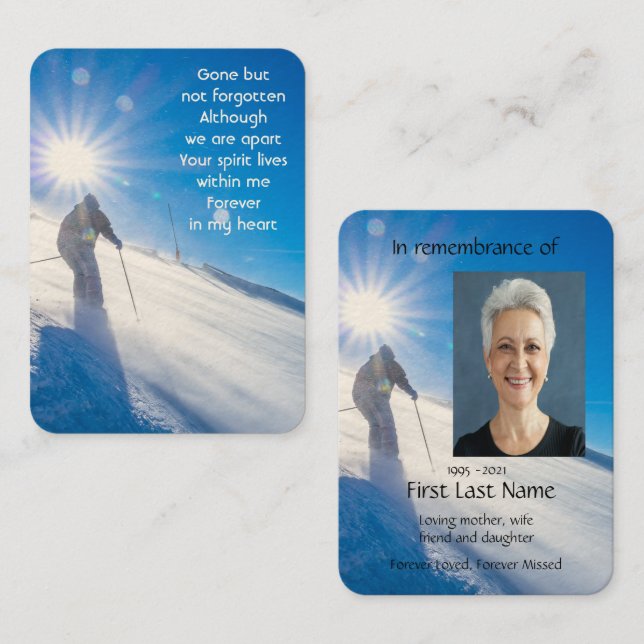 Memorial Photo Skier Skiing Ski Mountains Business Card (Front/Back)