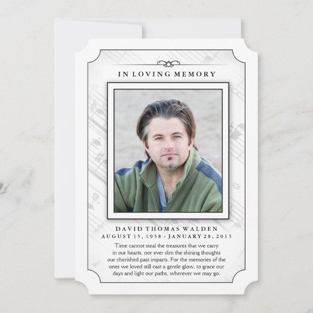 Memorial Photo Sympathy Thank You - Music Notes (Front)