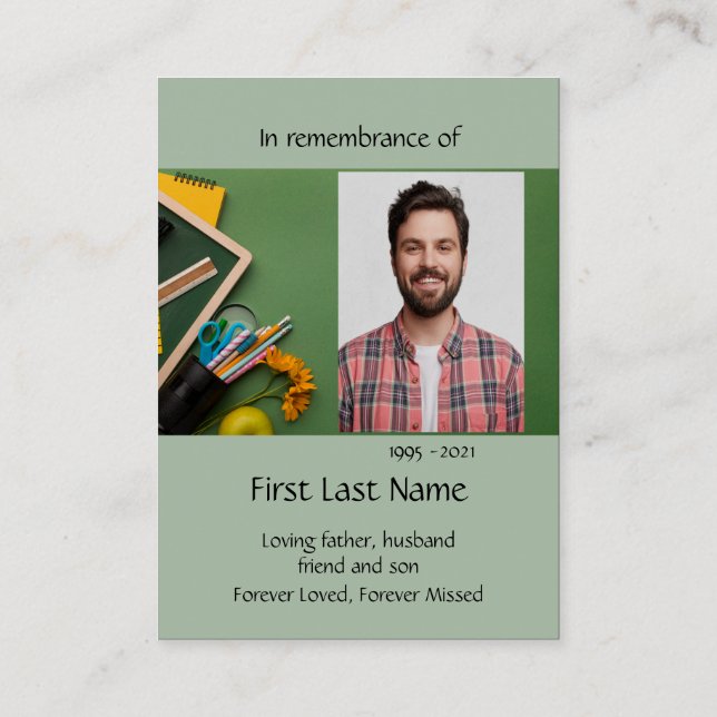 Memorial Photo Teacher Instructor Business Card (Back)