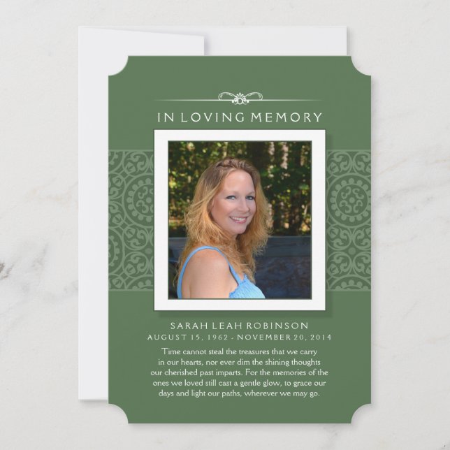 Memorial Photo Thank You Card- Elegant Green Invitation (Front)