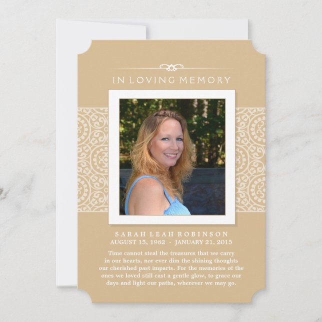 Memorial Photo Thank You Gold PERHAPS POEM Announcement (Front)