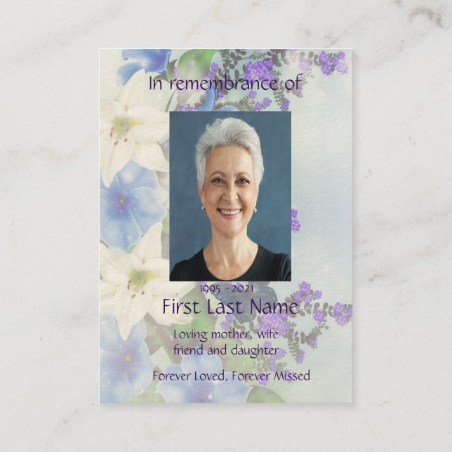Memorial Photo White Lily Garden Flowers Business Card (Back)