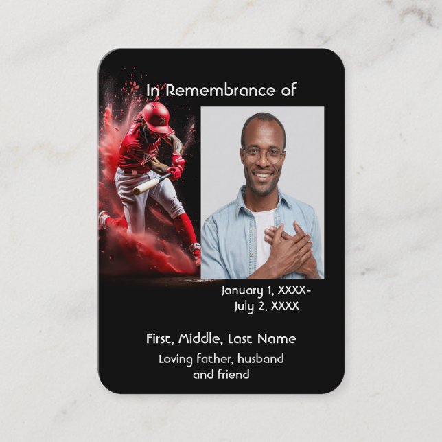 Memorial Pocket Card Baseball Softball  Game (Front)