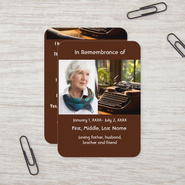 Memorial Pocket Card Writer Author Teacher (Front/Back In Situ)