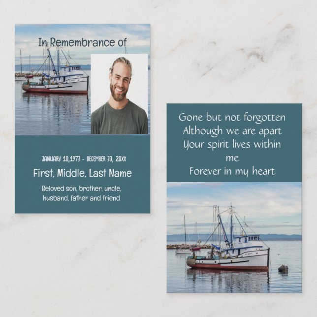 Memorial Pocket Keepsake Commercial Fishing Boat Business Card (Front/Back)