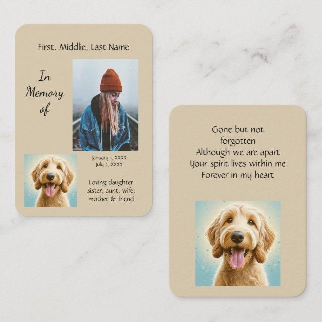 Memorial Pocket Keepsake Golden Doodle Dog Business Card (Front/Back)