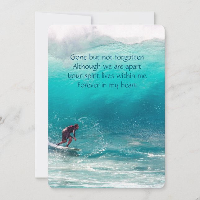 Memorial Pocket Keepsake Wave Surfer Water Invitation (Front)