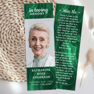 Memorial Poem Emerald Green Photo Funeral Bookmark