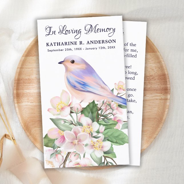 Memorial Poem Floral Bird Funeral Prayer Card (Creator Uploaded)