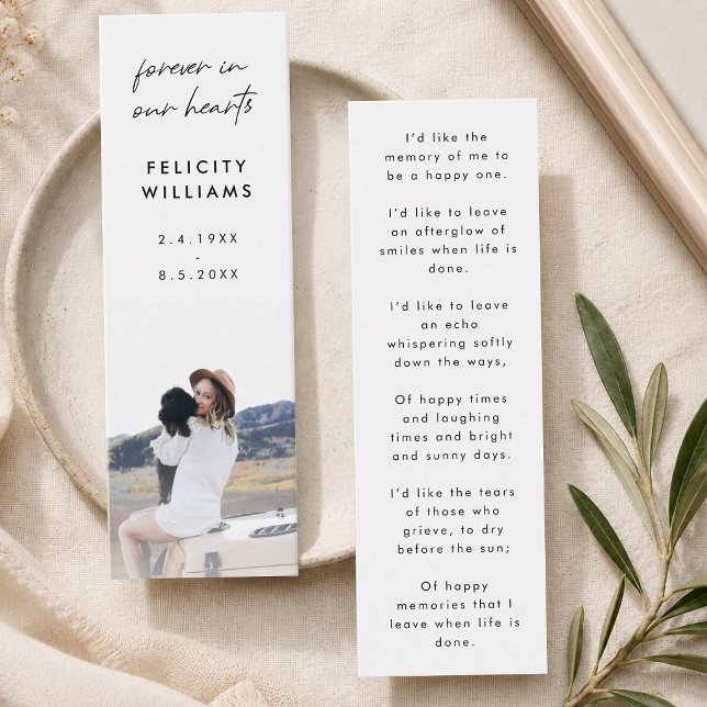Memorial Poem | Funeral Favour Bookmark Card (Personalized mini bookmark card with memorial photo and prayer or poem on back.)