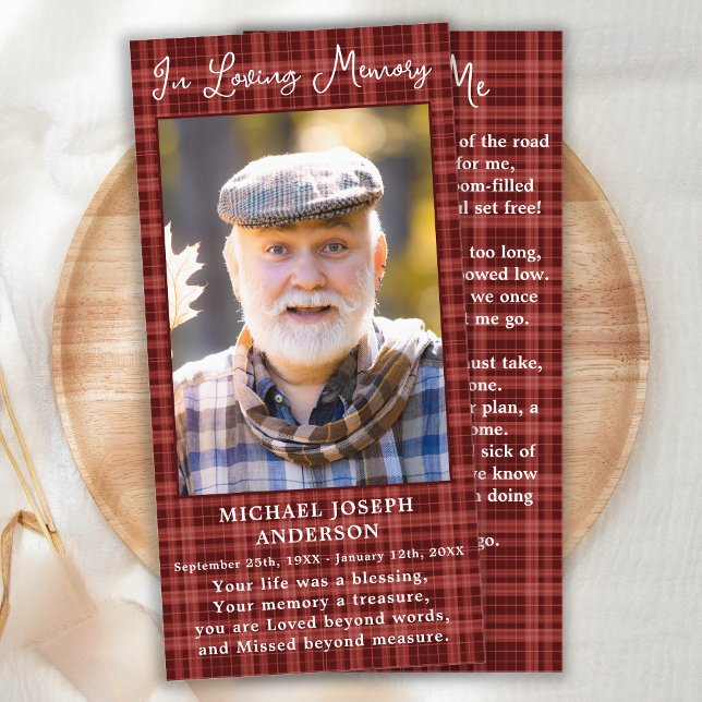 Memorial Poem Funeral Prayer Bookmark Autumn Plaid (Creator Uploaded)