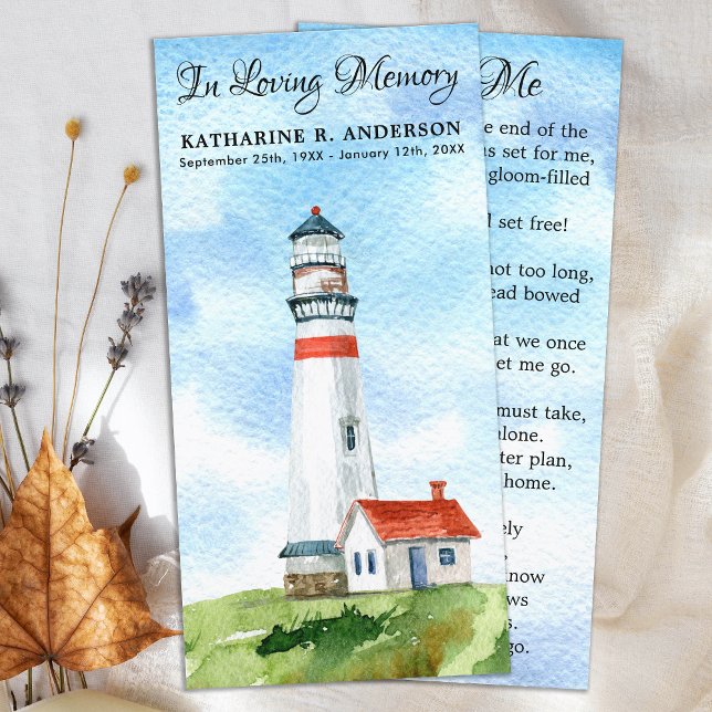Memorial Poem Lighthouse Funeral Prayer Bookmark (Creator Uploaded)