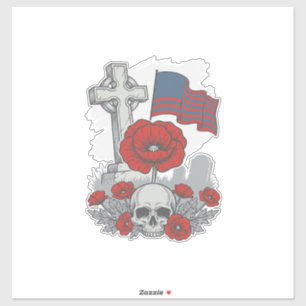 Memorial Poppy Flag Cross Vintage Engraving Vector