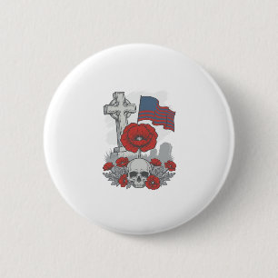 Memorial Poppy Flag Cross Vintage Engraving Vector 6 Cm Round Badge