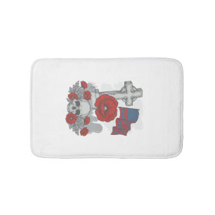 Memorial Poppy Flag Cross Vintage Engraving Vector Bath Mat