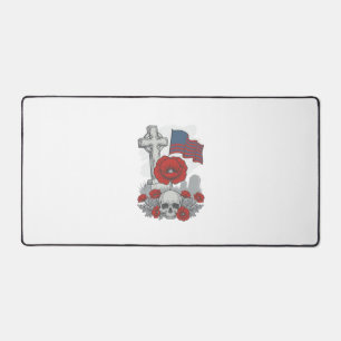 Memorial Poppy Flag Cross Vintage Engraving Vector Desk Mat