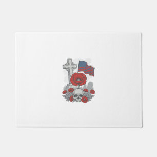 Memorial Poppy Flag Cross Vintage Engraving Vector Doormat