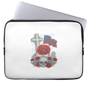 Memorial Poppy Flag Cross Vintage Engraving Vector Laptop Sleeve