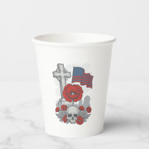 Memorial Poppy Flag Cross Vintage Engraving Vector Paper Cups