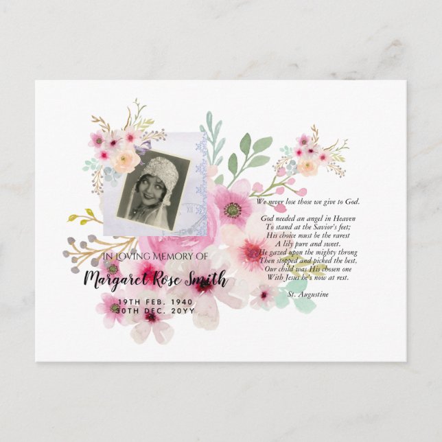 Memorial Postcard with PHOTO Verse Flowers (Front)