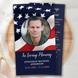 Memorial Prayer Card American Flag Veteran Funeral