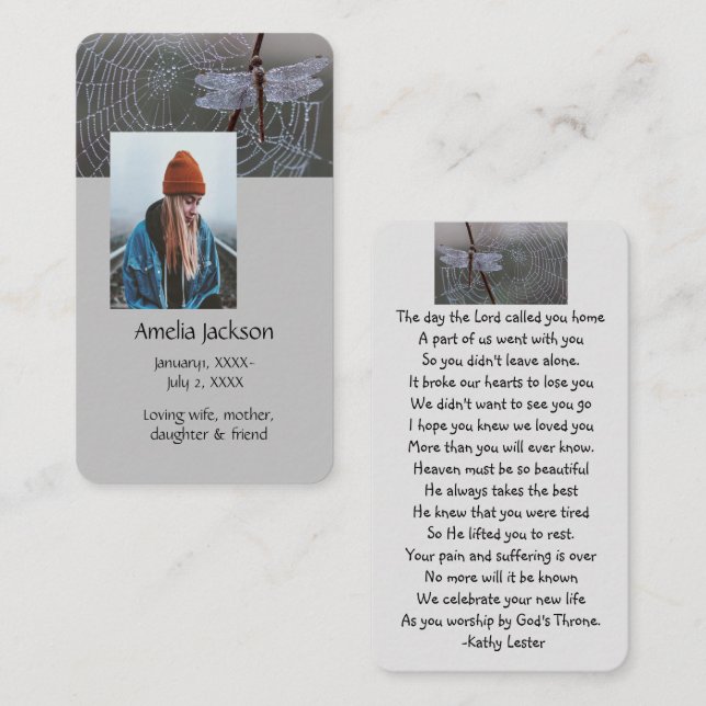 Memorial Prayer Card Dragonfly Dewdrops (Front/Back)