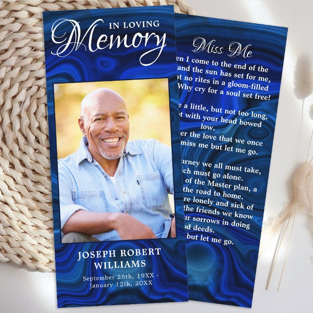 Memorial Prayer Card Funeral Bookmark Photo Blue (Creator Uploaded)