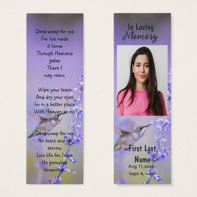 Memorial Prayer Card Funeral Nature Bookmark (Front & Back)
