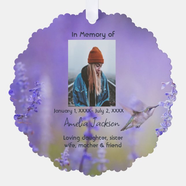 Memorial Prayer Card Hummingbird Lavender Flowers (Front)