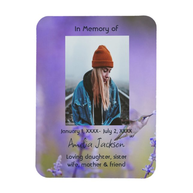 Memorial Prayer Card Hummingbird Lavender Flowers Magnet (Vertical)