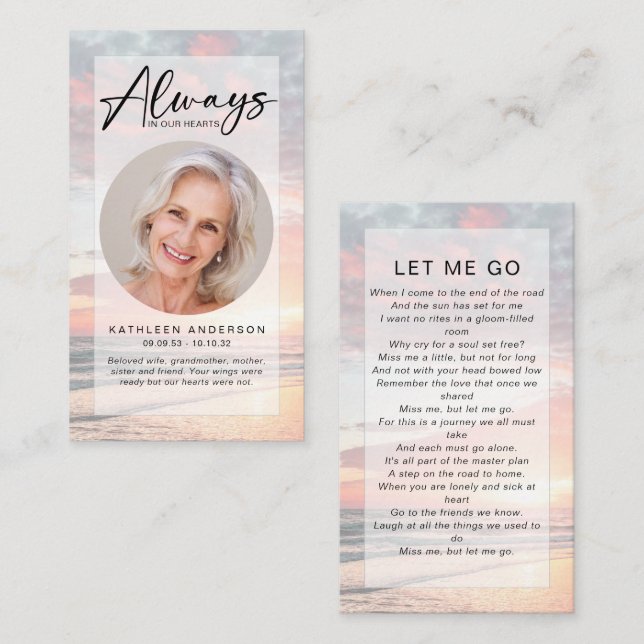 Memorial Prayer Card | Ocean Sunset (Front/Back)