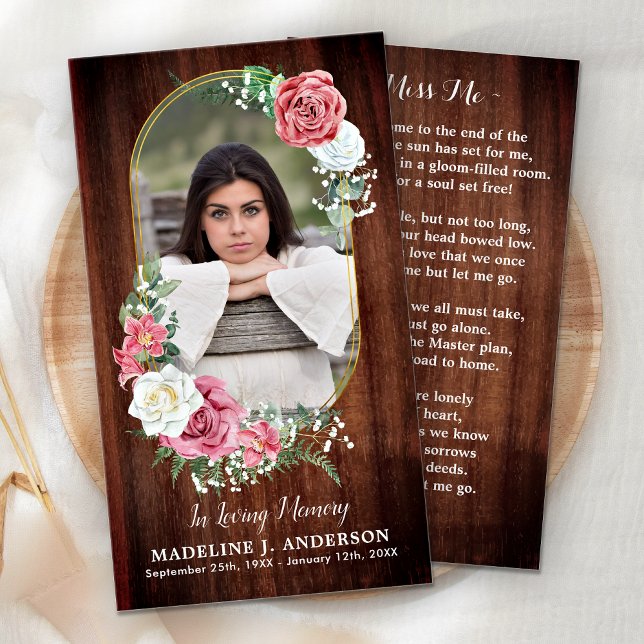 Memorial Prayer Card Photo Country Floral Funeral (Creator Uploaded)