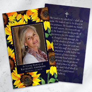 Memorial Prayer Card   Rustic Sunflowers
